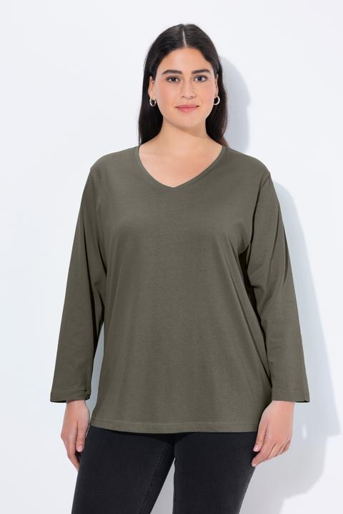 Image du produit Ulla Popken T-shirt coupe Relaxed Fit, décolleté en V et manches longues (58)