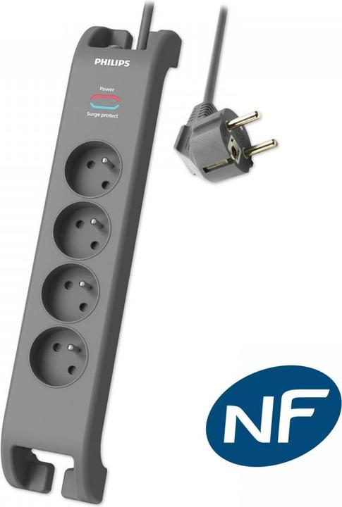 MCL Philips Multiplug Sp 4-Socket 2m Grey (4x, 2 m)