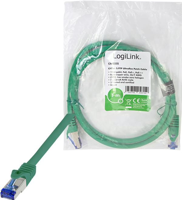 Actual product image LogiLink Patch cable Ultraflex, Cat.6A, S/FTP, 1.0 m, green (S/FTP, CAT6a, 1 m)