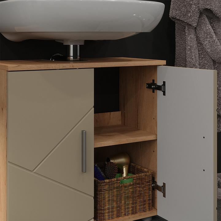 Actual product image Vicco Waschbeckenunterschrank Irma, Goldkraft Eiche/Beige, 60 x 59 cm (60 x 30 x 59 cm)