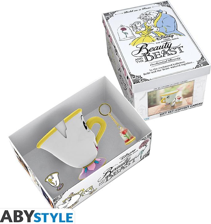 Immagine prodotto ABYstyle La Bella e la Bestia - Tazza 3D + Portachiavi 3D + Spille "Zip & Rose (250 ml, 1 x)