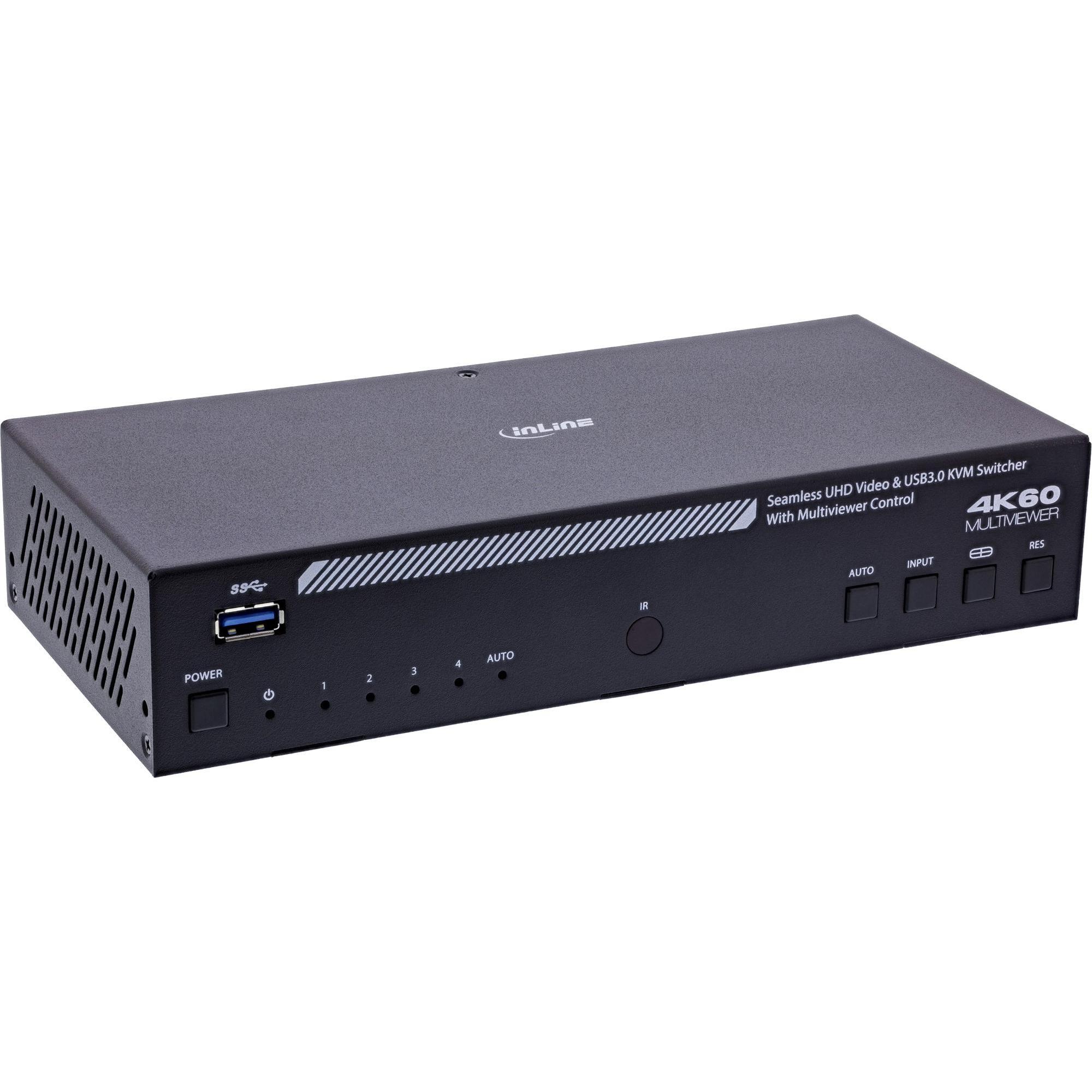 InLine  KVM Switch, 4-fach, HDMI, 4K60Hz, Multiviewer, USB Hub, schwarz, Switch KVM, Nero