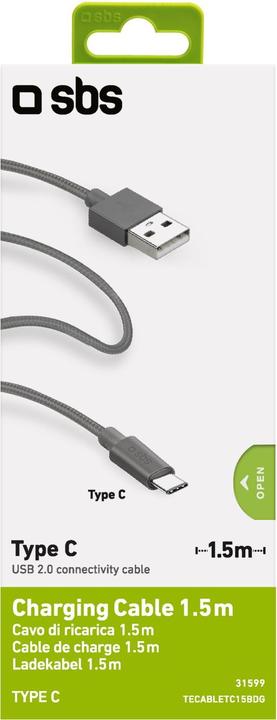 Produktbild SBS Ladekabel mit Typ C Ausgang (1.50 m, USB 2.0)