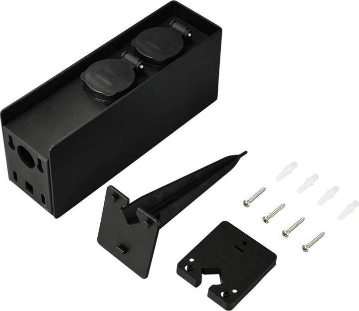 Actual product image Sygonix SY-6121658 Gartensteckdose 4fach Schwarz erhöhter Berührungsschutz, mit (4x, CEE 7/3)