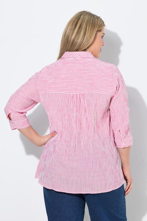 Immagine prodotto Ulla Popken Blusa con righe, taglio svasato, colletto da camicia e maniche lunghe (62)