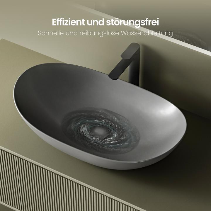 Produktbild Emke Aufsatzwaschbecken 615 x 360 x 155 mm, Oval, Keramik, Aufsatzmontage, Mattgrau (360 mm, 615 mm)