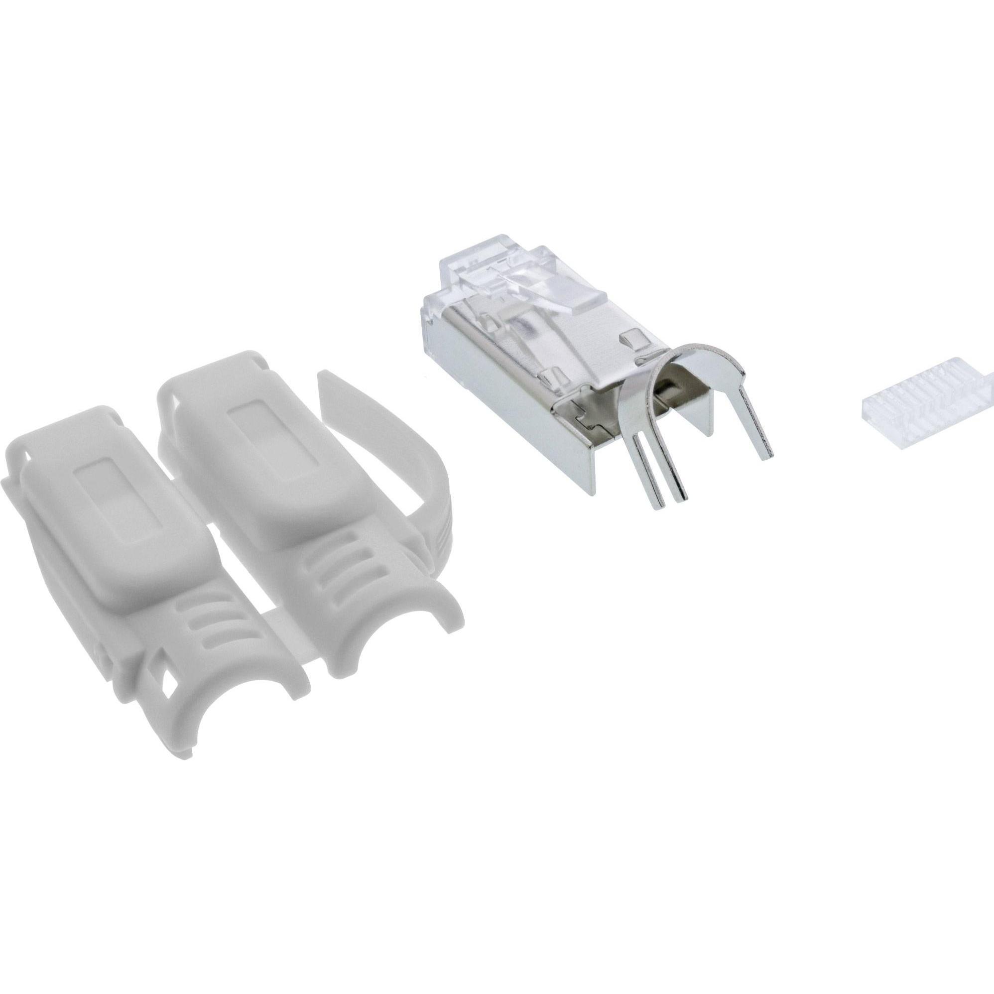 Thumbnail - InLine 100er Pack  Crimpstecker Cat.6A RJ45 geschirmt, mit Knickschutz und Einfädelhilfe, grau (Netzwerkkabel Stecker), ...