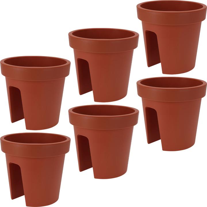 House & Garden 6er-Set Balkon-Blumentopf rund, terracotta, Geländertopf, Ø 28 cm (28 x 25 cm)