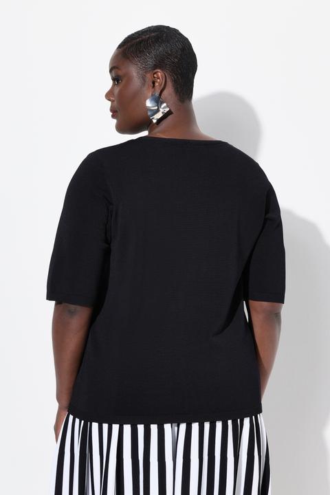 Produktbild Ulla Popken Pullover, elastischer Saum, V-Ausschnitt, Halbarm (42, 44)