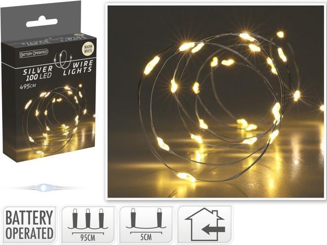Produktbild Koopman Silberdraht 100 LED, Warmweiss, Batteriebetrieben (100 -teilig)