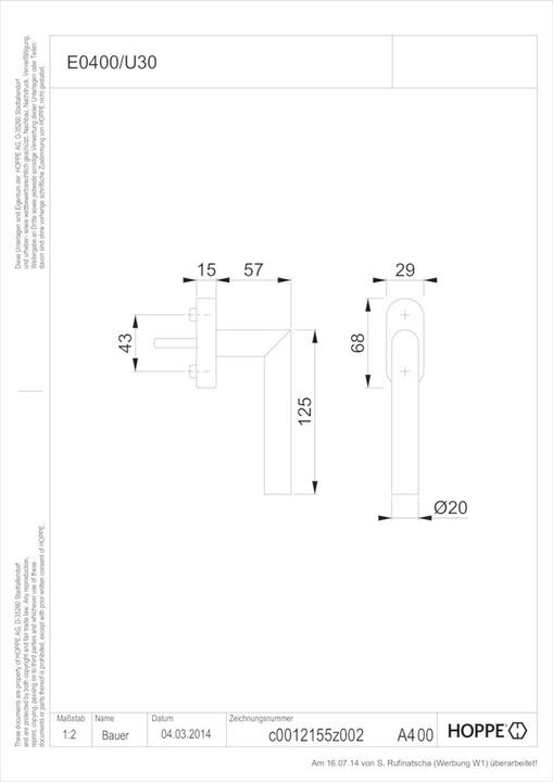 Image du produit Hoppe Poignées de fenêtre E0400/U30 Amsterdam