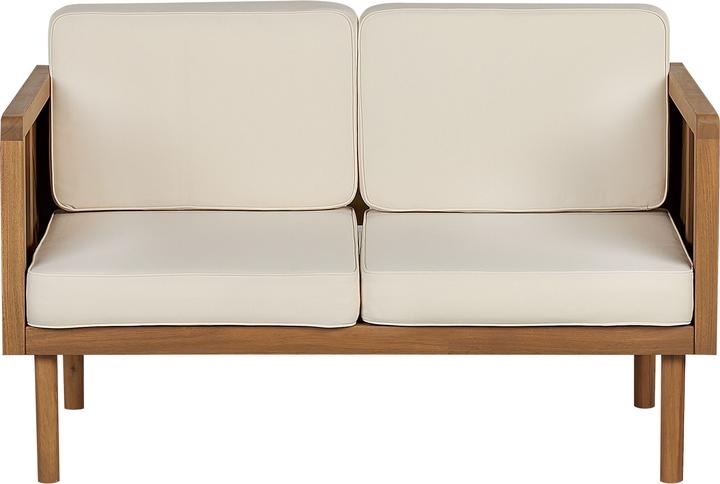 Actual product image Beliani Lounge set 3-piece acacia wood light brown 5-seater cushions cream BARATTI