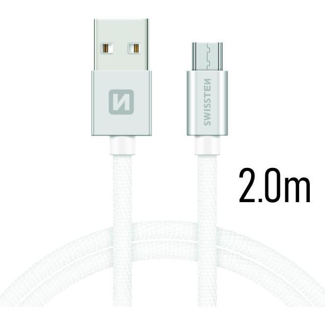 Swissten Datenkabel Textil USB / Micro-USB 2.0 M (2 m, USB 2.0), USB Kabel
