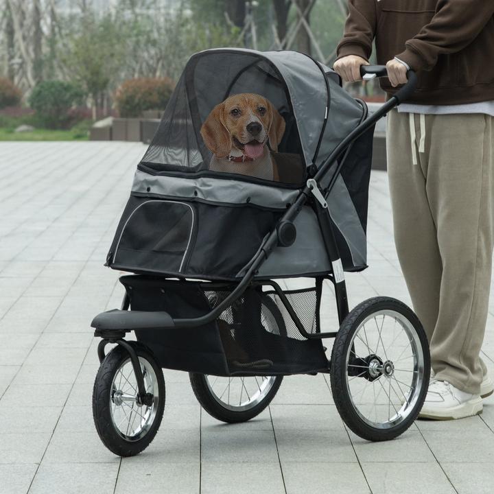 Produktbild PawHut Hundebuggy mit Stauraum und Ablagekorb (Hund, Reflektoren, Faltbar, Sicherheitsverschluss, Waschbar)