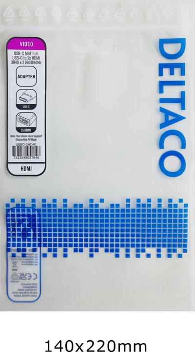 Produktbild Deltaco USB-C til 2 x HDMI 4K/60Hz HUB 0,1m (USB-C, 4 Ports)