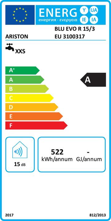 Energy Label Ariston BLU EVO R 15/3 EU Vertical Boiler System Grey, White