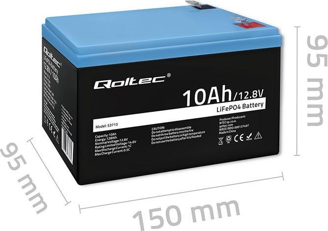 Produktbild Qoltec LiFePO4 Lithium-Eisenphosphat-Batterie (12.80 V, 10 Ah)