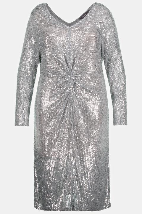 Image du produit Ulla Popken Robe à sequins, taille drapée, décolleté en V, manches longues (60)