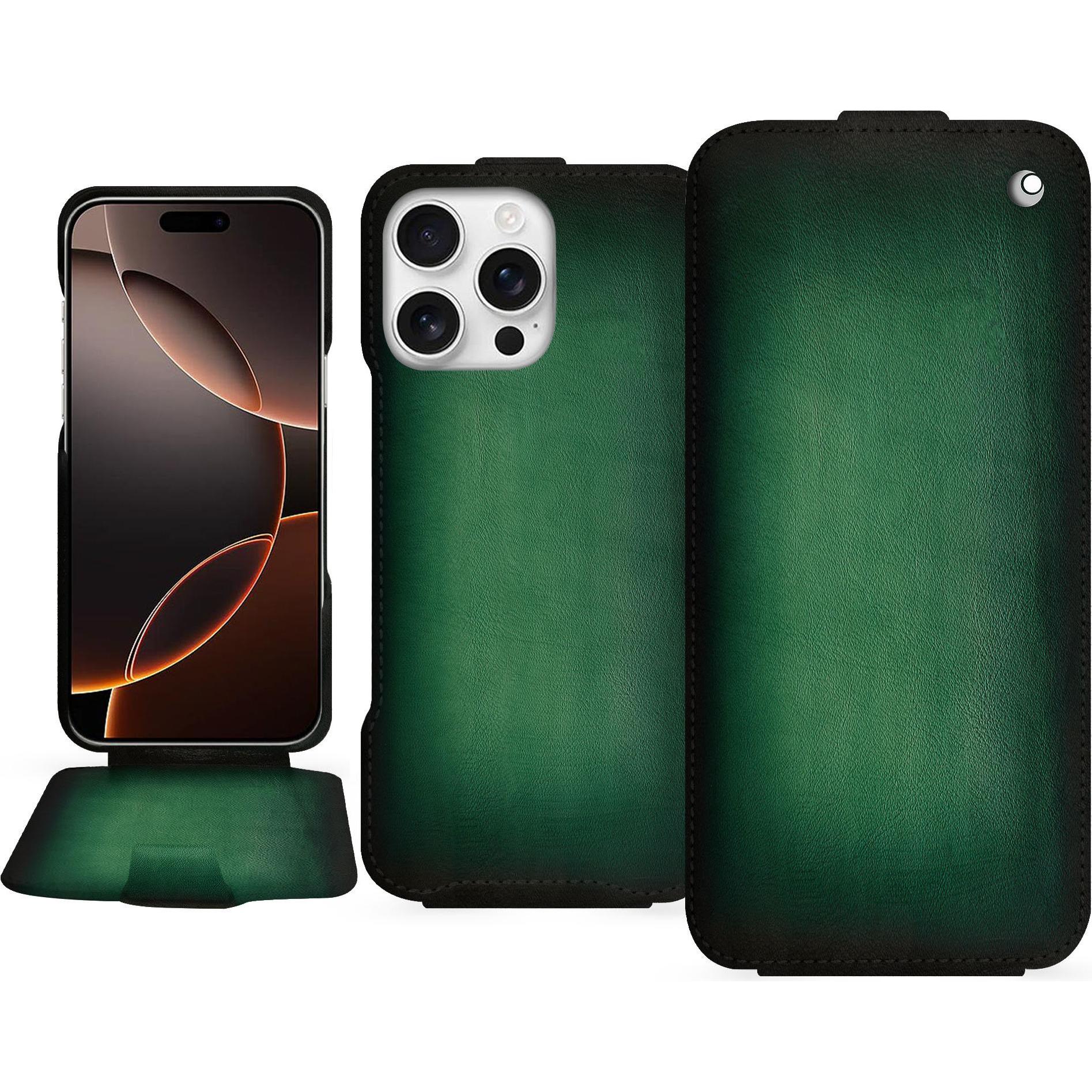 Thumbnail - Noreve Lederschutzhülle vertikal (Apple iPhone 16 Pro), Smartphone Hülle, Grün