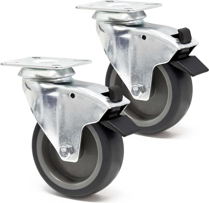 Image du produit Wiltec Kit 2x Roulettes pivotantes Blocables Plastique 75 mm 75 kg Frein Plaque de montage Meuble Transport