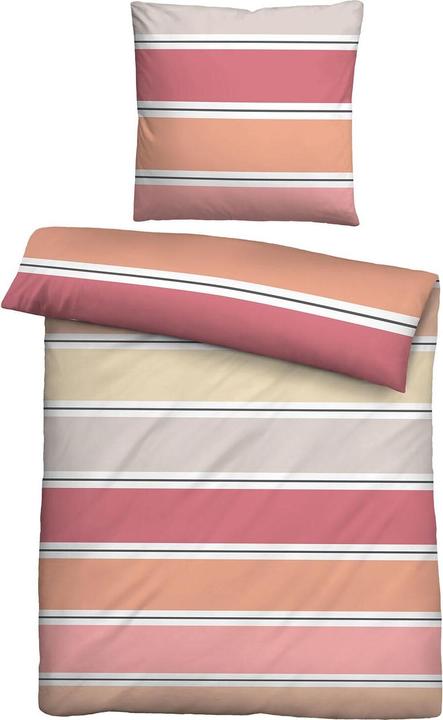 Produktbild Biberna Seersucker Bettwäsche Blockstreifen koralle (Bettwäsche Set, 135x200 cm + 80x80 cm)