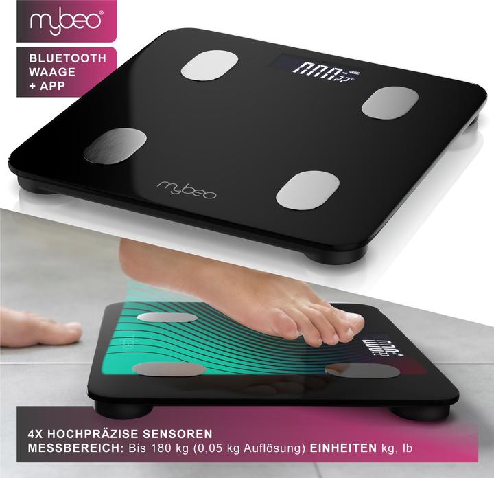 Image du produit Mybeo Körperwaage smart, Bluetooth, Farbdisplay, Trend-Diagramm, Appsteuerung OKOK, schwarz, max. 180kg (180 kg)