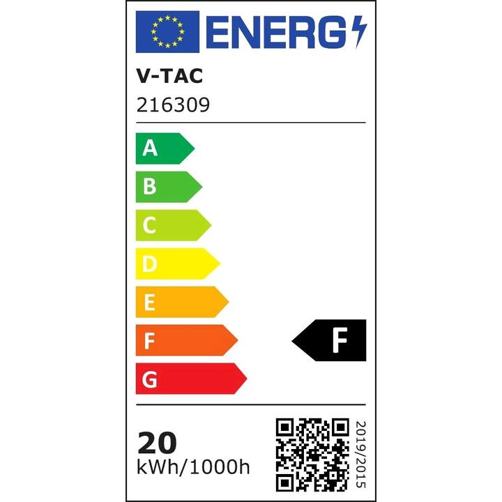 Energie-Label V-TAC VT1577 LEDRöhre T8 20W 150 cm NanoKunststoff 4000K (G13, 2100 lm, 1 x)