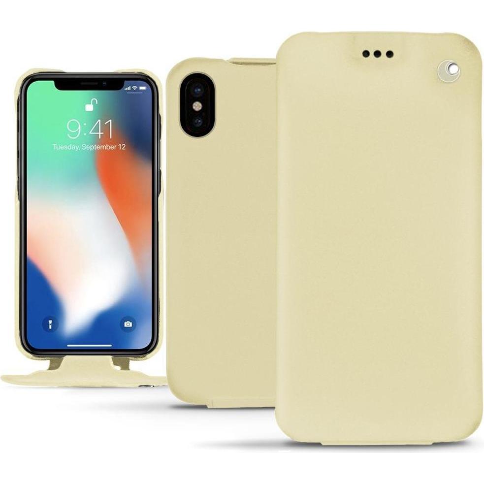Noreve Lederschutzhülle vertikal (Apple iPhone XS Max), Smartphone Hülle, Beige