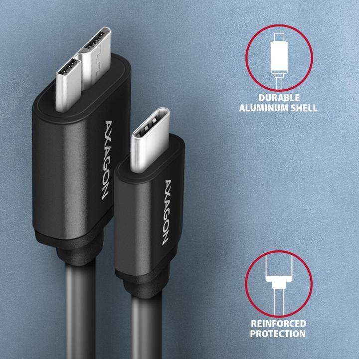 Actual product image Axagon BUMM3-CM10AB Cable Micro-B USB to USB-C 3.2 Gen 1 (1 m, USB 3.2 Gen 1, 5 W)