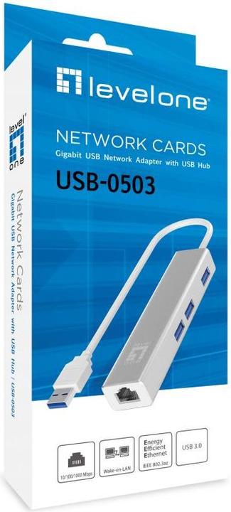 Actual product image LevelOne Adapter USB3.0-> 10/100/1000,3xUSB3.0 si (USB-A, 3 ports)