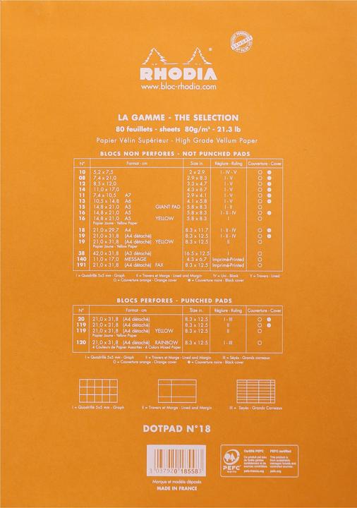 Produktbild Rhodia Blöcke geheftet 80g Basics (A4, Gepunktet)