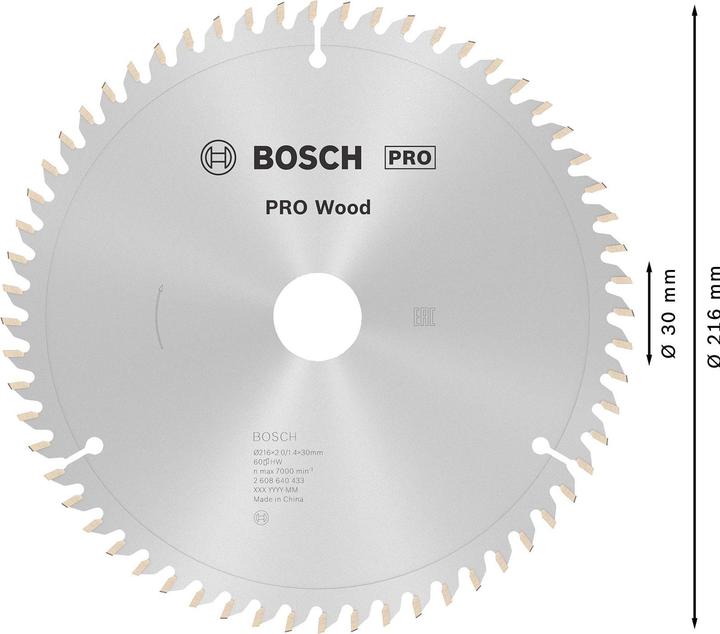 Actual product image Bosch Professional Zubehör PRO Wood circular saw blade, 216 x 2 x 30 mm