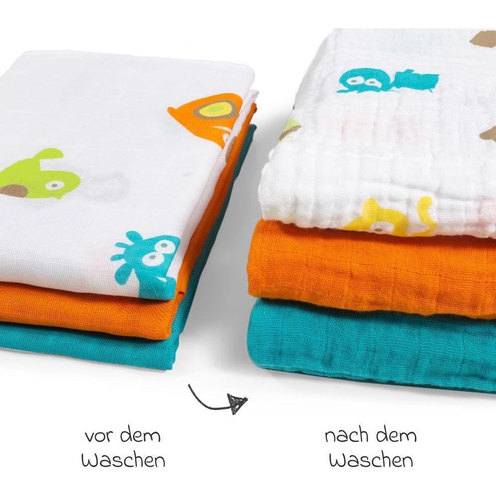 Thumbnail - Makian, Pucktuch + Nuscheli, Mullwindeln & Mulltücher Mullwindel / Mulltuch 3er Pack 80 x 80 cm - Türkis (80 cm, 80 cm)
