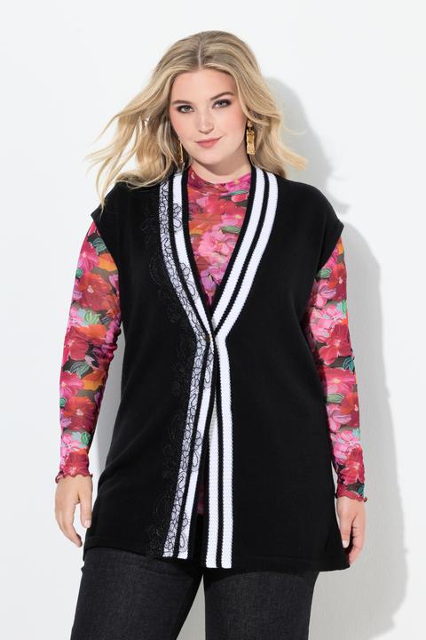 Produktbild Miamoda Strickweste, Straight Fit, Spitzenband und Streifen (56)