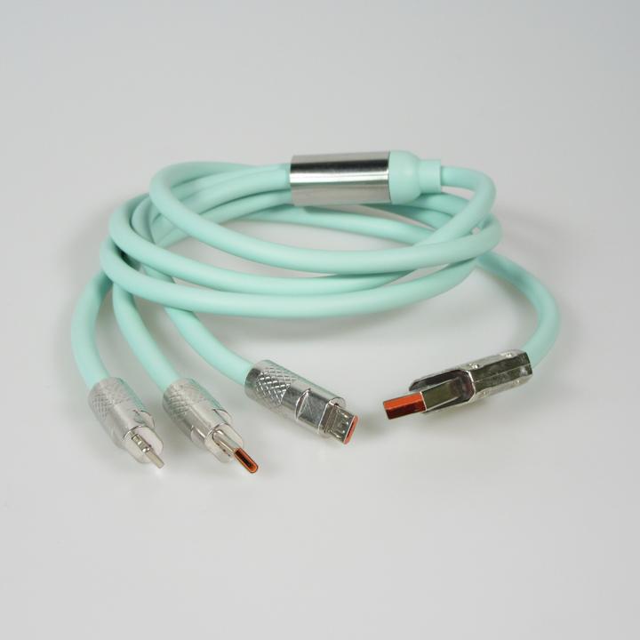 Image du produit PhoneLook Câble 3 en 1 USB-A vert Lightning / USB-C / Micro USB en silicone résistant et léger menthe (1 m)