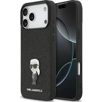 Karl Lagerfeld Fixed Glitter Metal Ikonik Case for iPhone 17 Pro Max Black (Apple iPhone 17 Pro Max), Cover smartphone, Nero
