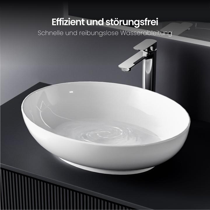Produktbild Emke Aufsatzwaschbecken 520 x 395 x 130 mm, Oval, Keramik, Weiss glänzend (395 mm, 520 mm)