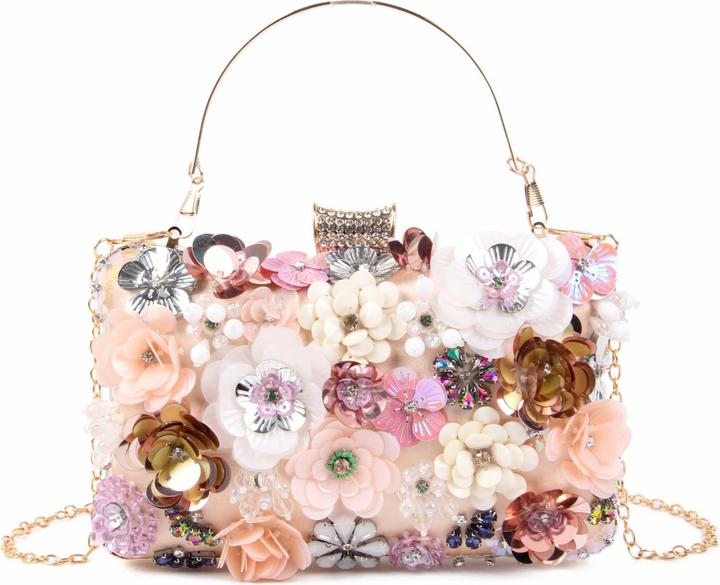 Produktbild Only-Bags.Store Blumen Clutch Abendtaschen mit bunten Blumen Metall Strass Abend Clutch