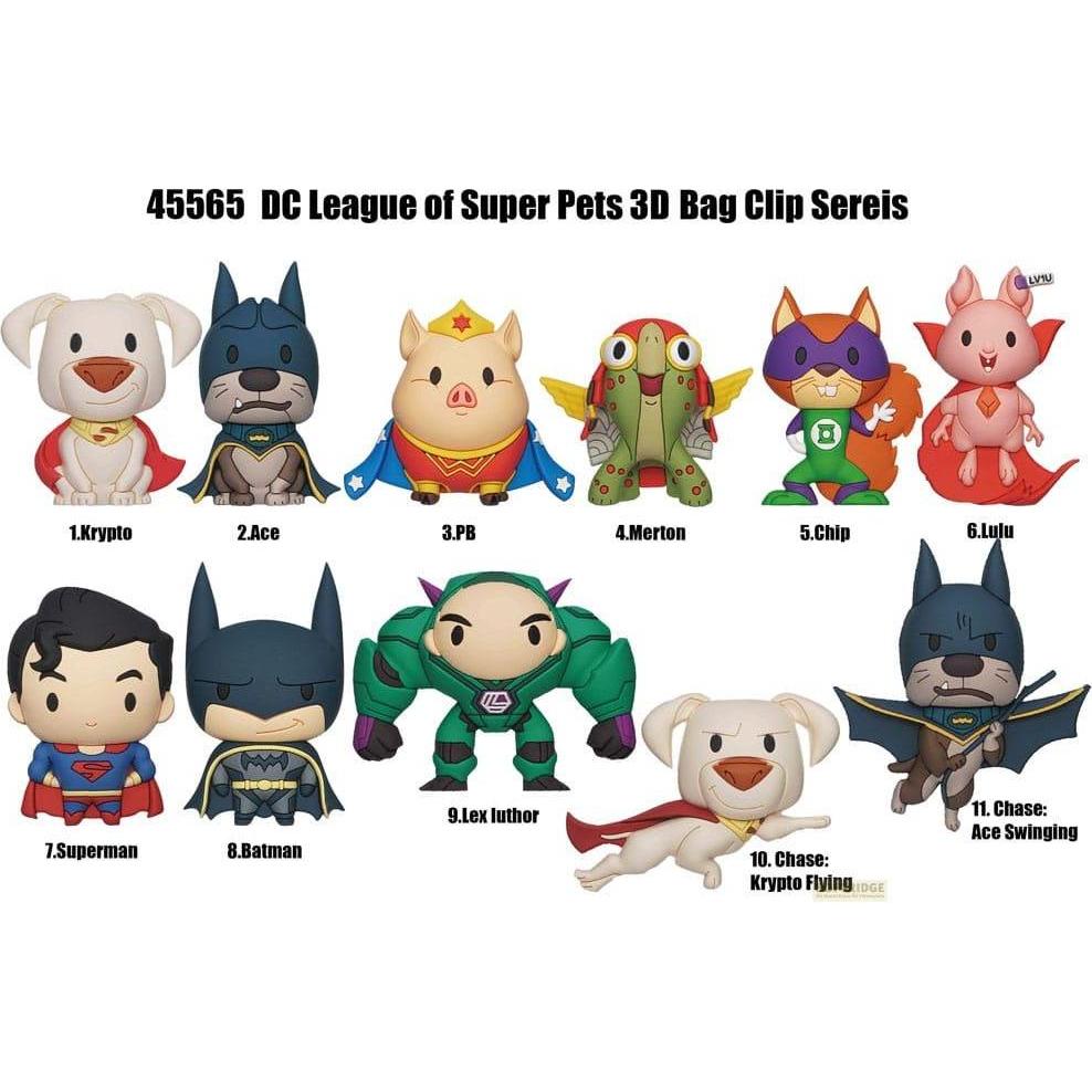 Monogram, Portachiavi, DC Super Pets 3D PVC-Taschenanhänger Series 1 Display (24), Multicolore