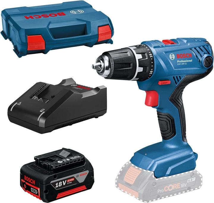 Produktbild Bosch Hausgeräte Akku-Bohrschrauber GSR 18V-21 / 1x 4,0 Ah Akku + Ladegerät in L