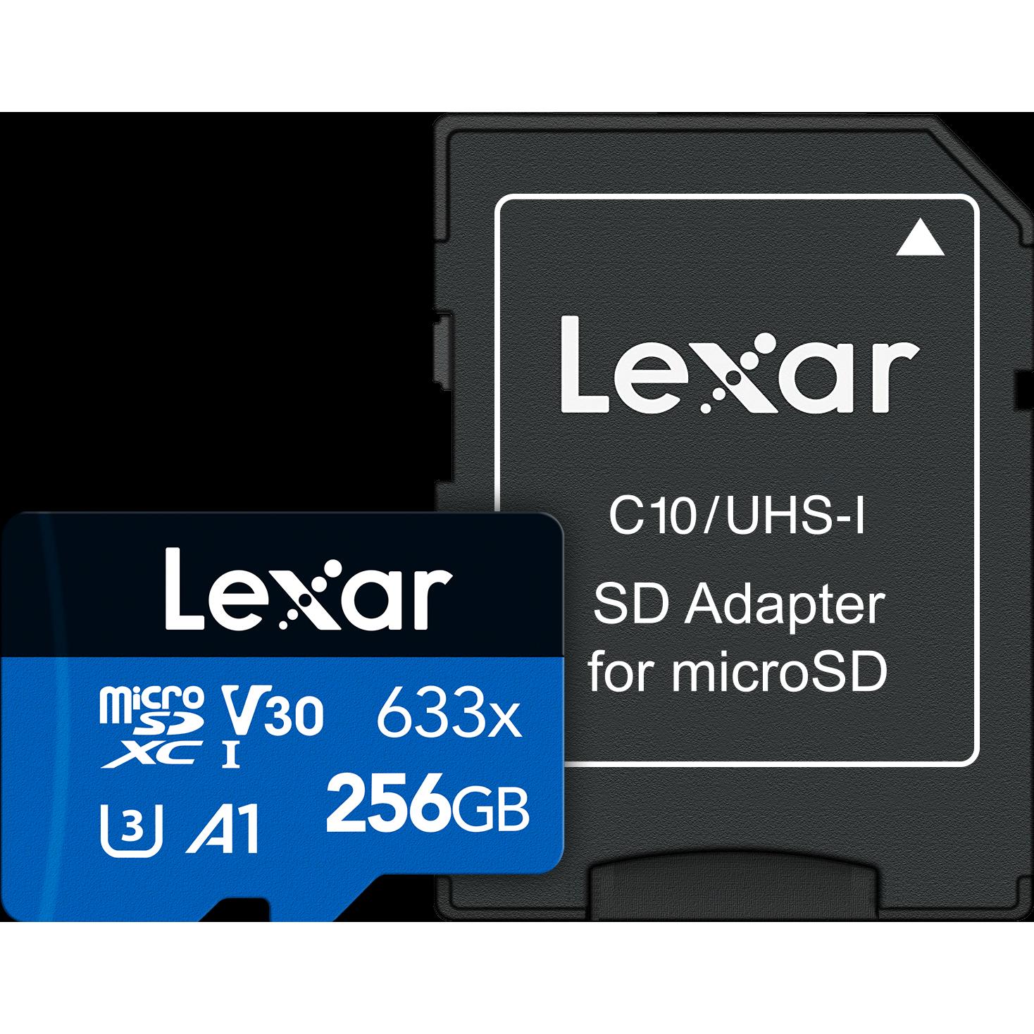 Lexar High-Performance 633x microSDXC UHS-I U3 (256 GB, microSDXC, U3, UHS-I), Speicherkarte, Schwarz, Blau