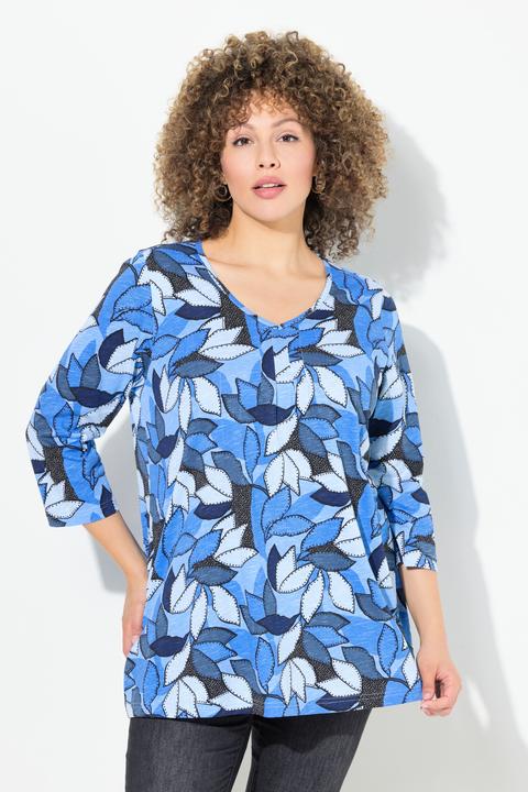 Produktbild Ulla Popken Shirt, Blätter, A-Linie, V-Ausschnitt, 3/4-Arm (42, 44)