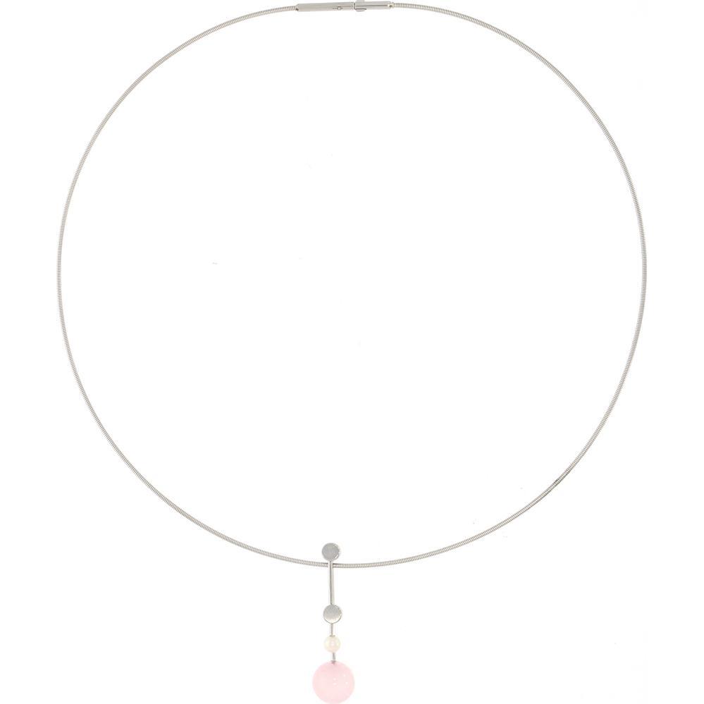 Xen, Halsschmuck, Atelier Collier mit Rosenquarz und Süsswasserzuchtperle 45 cm, (Edelstahl, 45 cm)