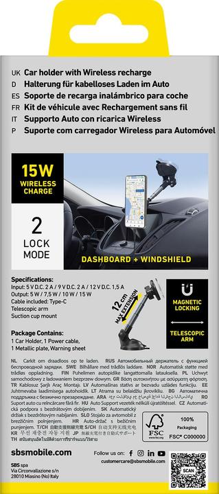 Productafbeelding SBS Draadloze telescopische autohouder met zuignap voor smartphones en iPhones