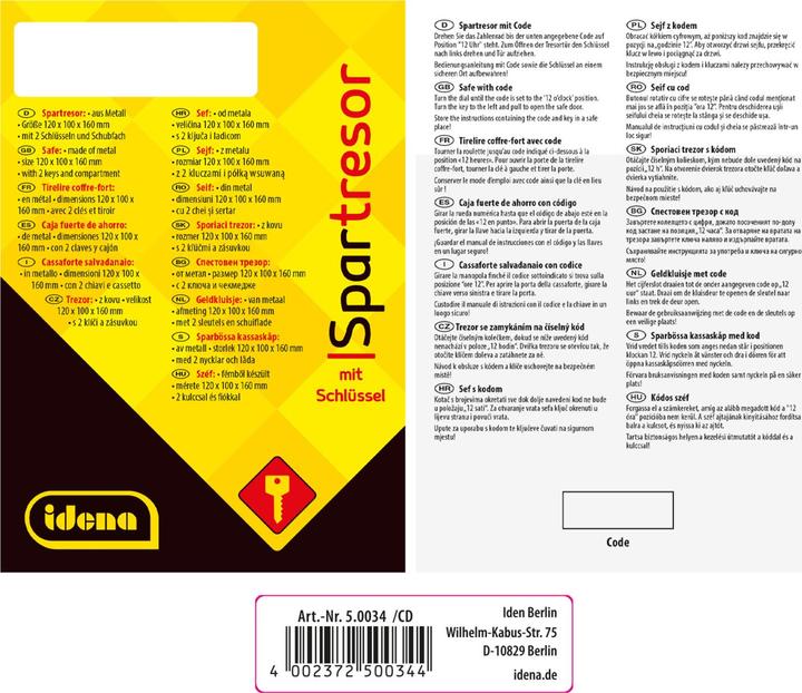 Actual product image Idena Savings safe (12 x 10 x 16 cm)