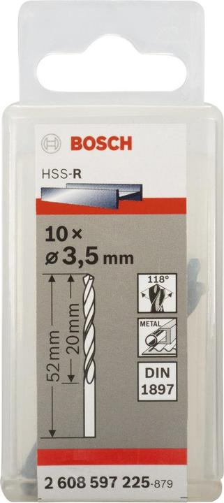 Produktbild Bosch Professional Zubehör Karosseriebohrer HSS-R, DIN 1897, 3,5 x 20 x 52 mm, 10er-Pack (3.5 mm)