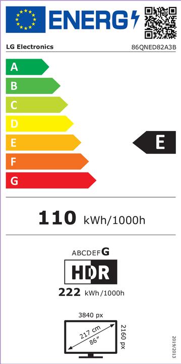 Label énergétique LG 86QNED82A3B (86", QNED, 4K, 2025)