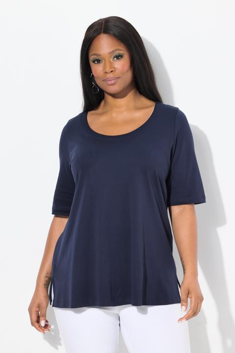 Immagine prodotto Ulla Popken T-shirt dal taglio svasato in cotone Pima con scollo a girocollo e maniche a 3/4 (50, 52)