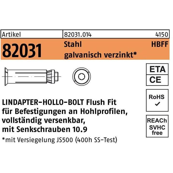 Lindapter, Dübel, Hohlraumdübel R 82031 HBFF 10-3 ( 90/64) 10.9 galvanisch verzinkt (1 Stk.)
