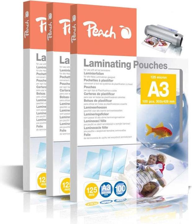 Produktbild Peach Laminierfolie A3, 125 µm, 3x100 Stück, Glänzend (A3, 300 Stück, 125 µm)